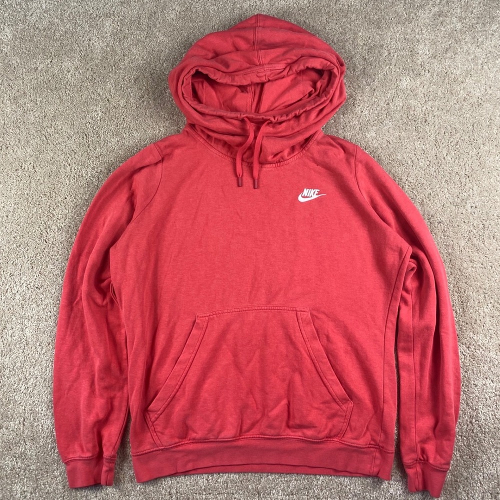 Nike Sportswear Gym Vintage Hoodie Coral Red Cowl Neck Pullover 803636-850 M